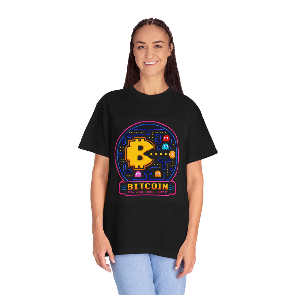 Bitcoin Arcade T-Shirt — Retro Pixel Gaming Crypto Tee