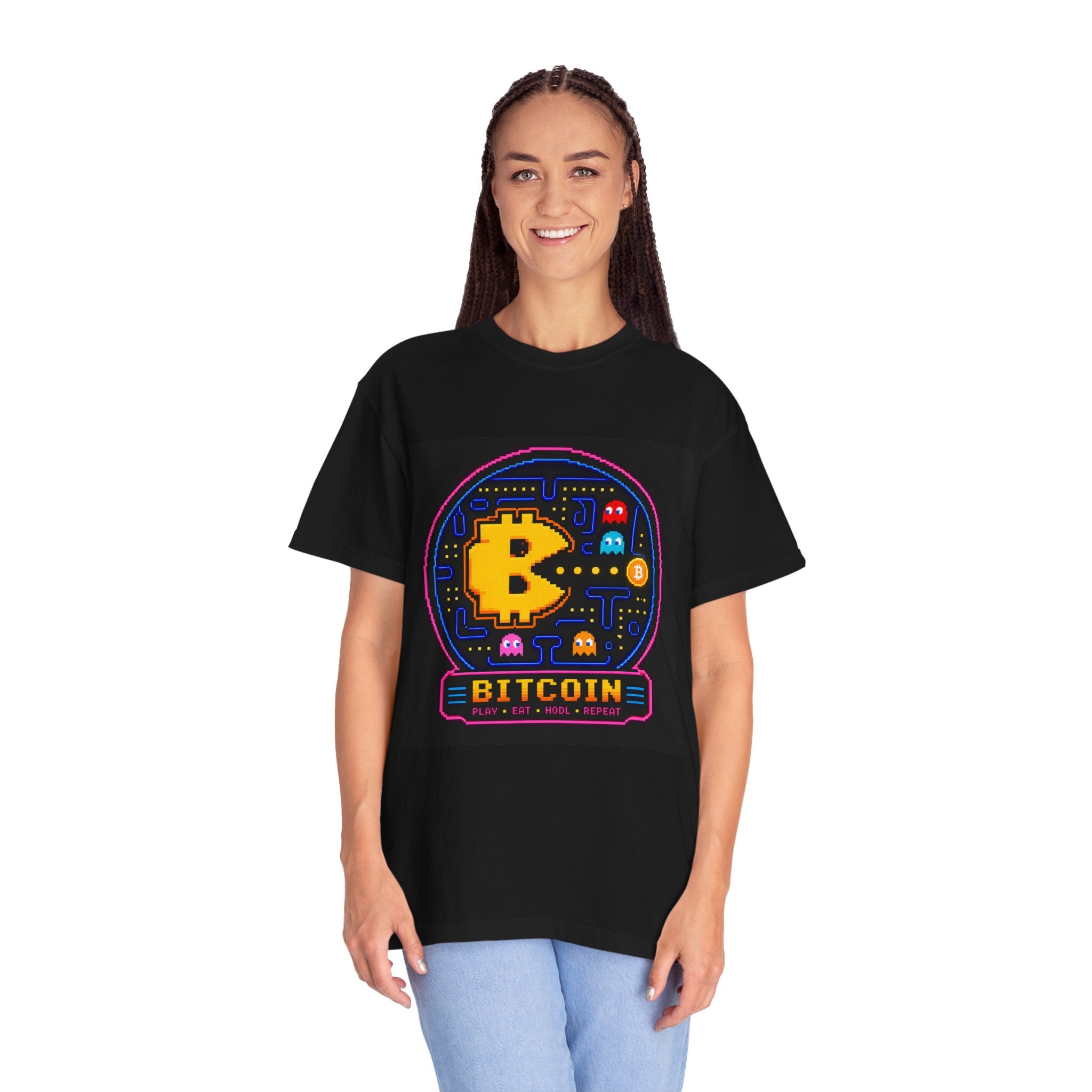 Bitcoin Arcade T-Shirt — Retro Pixel Gaming Crypto Tee