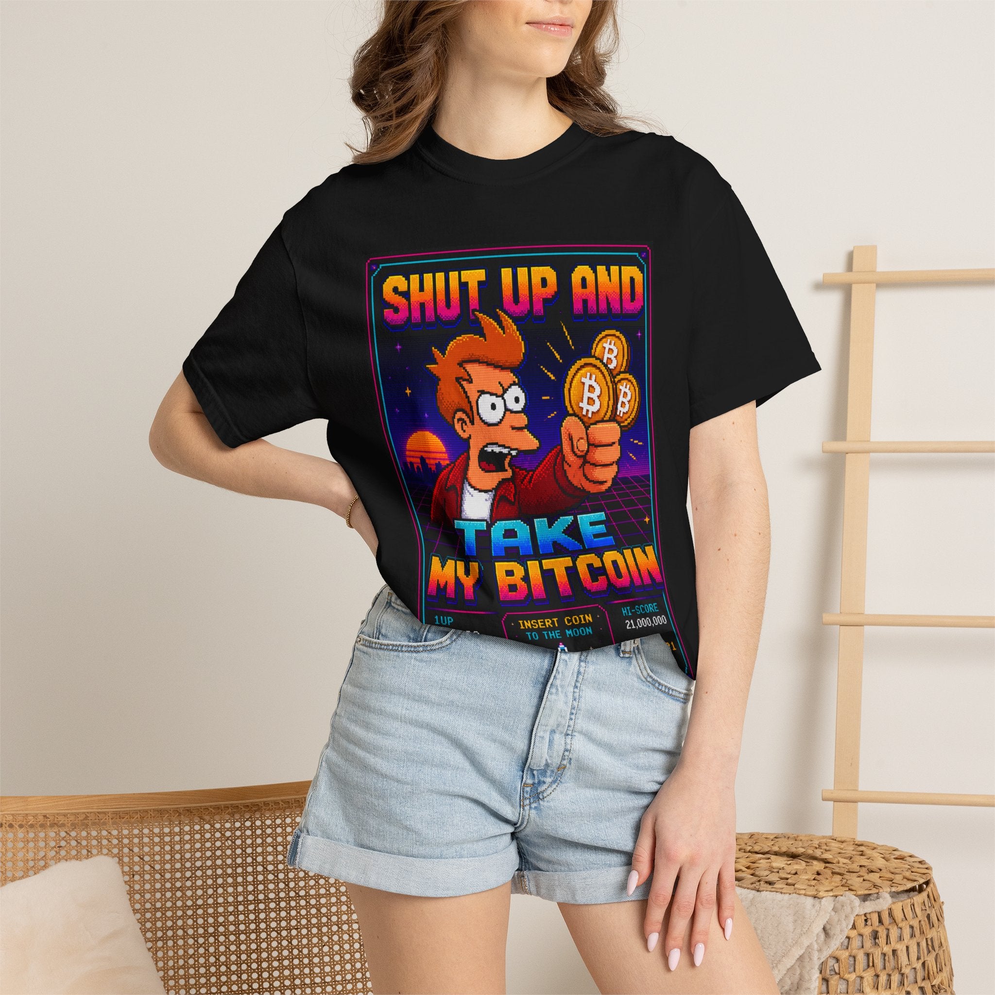 Shut Up And Take My Bitcoin T-Shirt — Retro Crypto Meme Tee