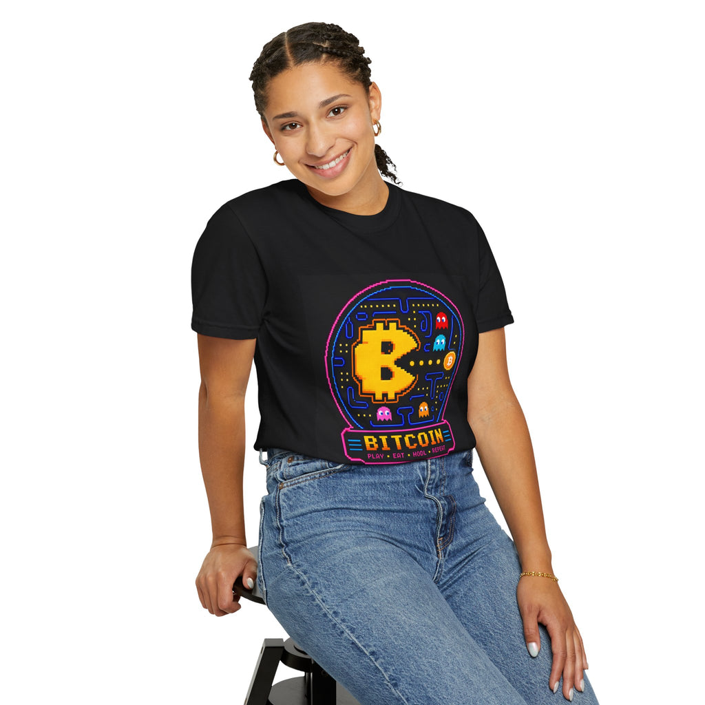 Bitcoin Arcade T-Shirt — Retro Pixel Gaming Crypto Tee