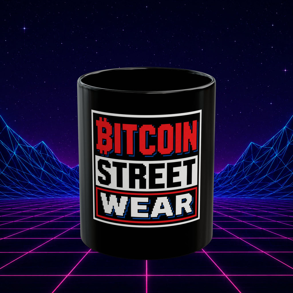 Bitcoin Streetwear Black Mug — 11oz/15oz Crypto Logo Coffee Cup