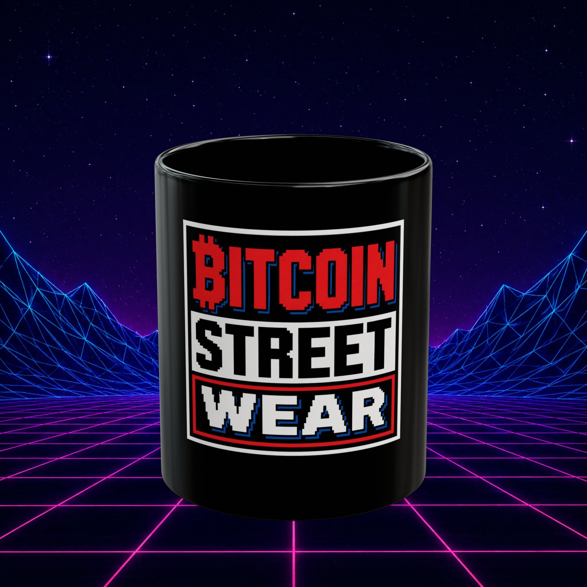 Bitcoin Streetwear Black Mug — 11oz/15oz Crypto Logo Coffee Cup