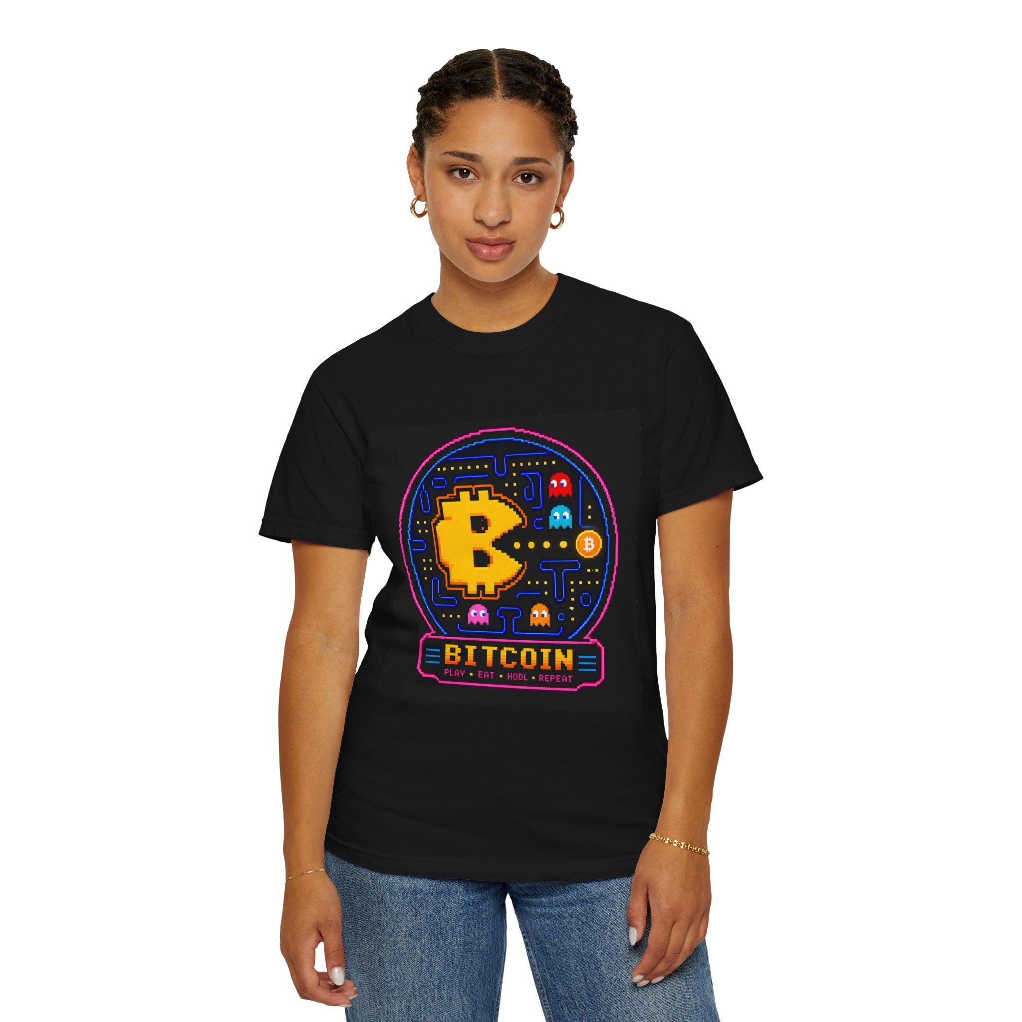 Bitcoin Arcade T-Shirt — Retro Pixel Gaming Crypto Tee