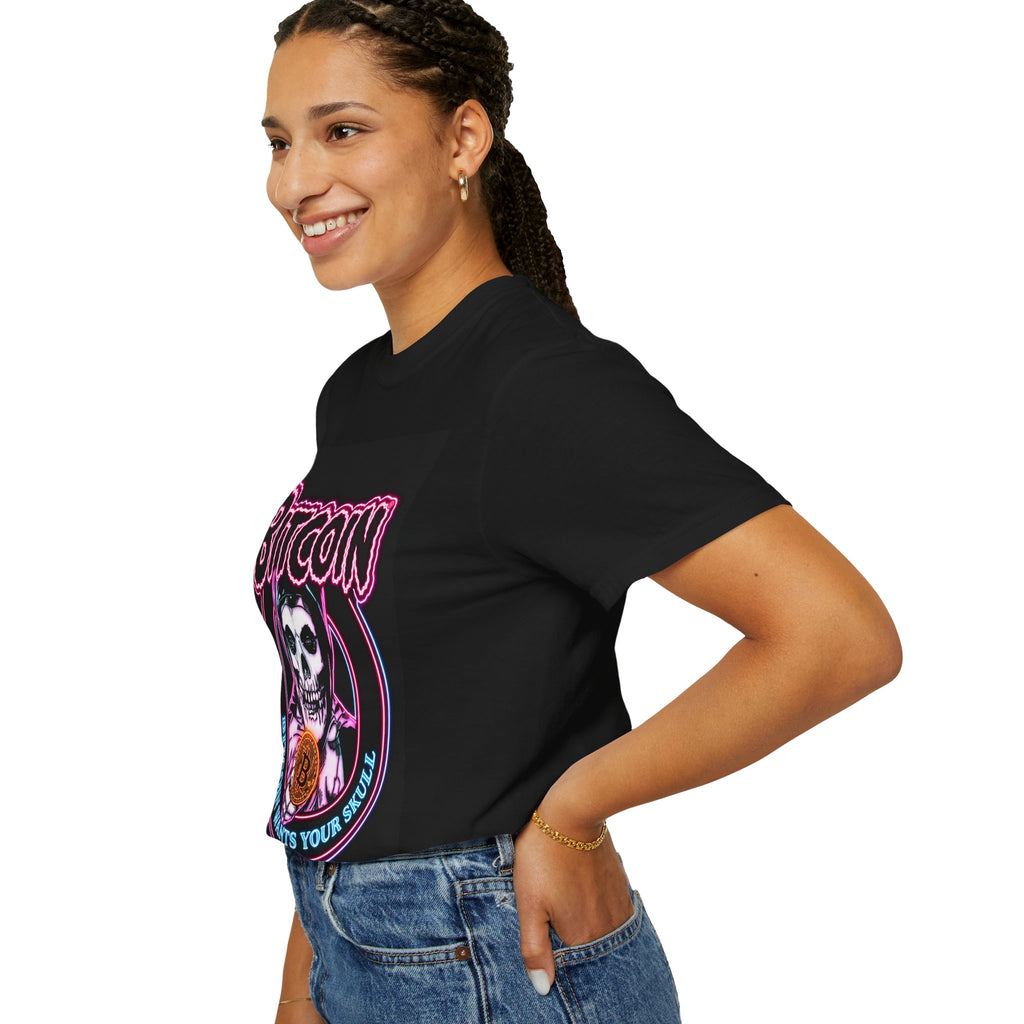 Bitcoin Skull T-Shirt — "Bitcoin Wants Your Skull" Crypto Gothic Tee