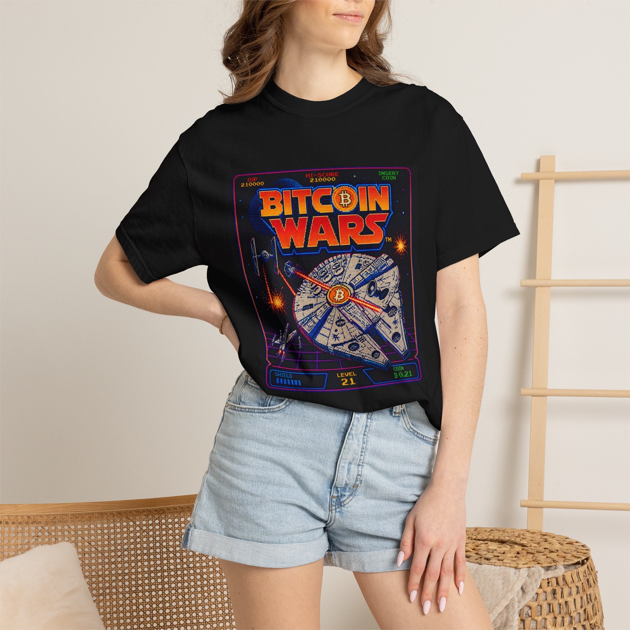 Bitcoin Wars Graphic T-Shirt — Retro Space Battle Crypto Tee