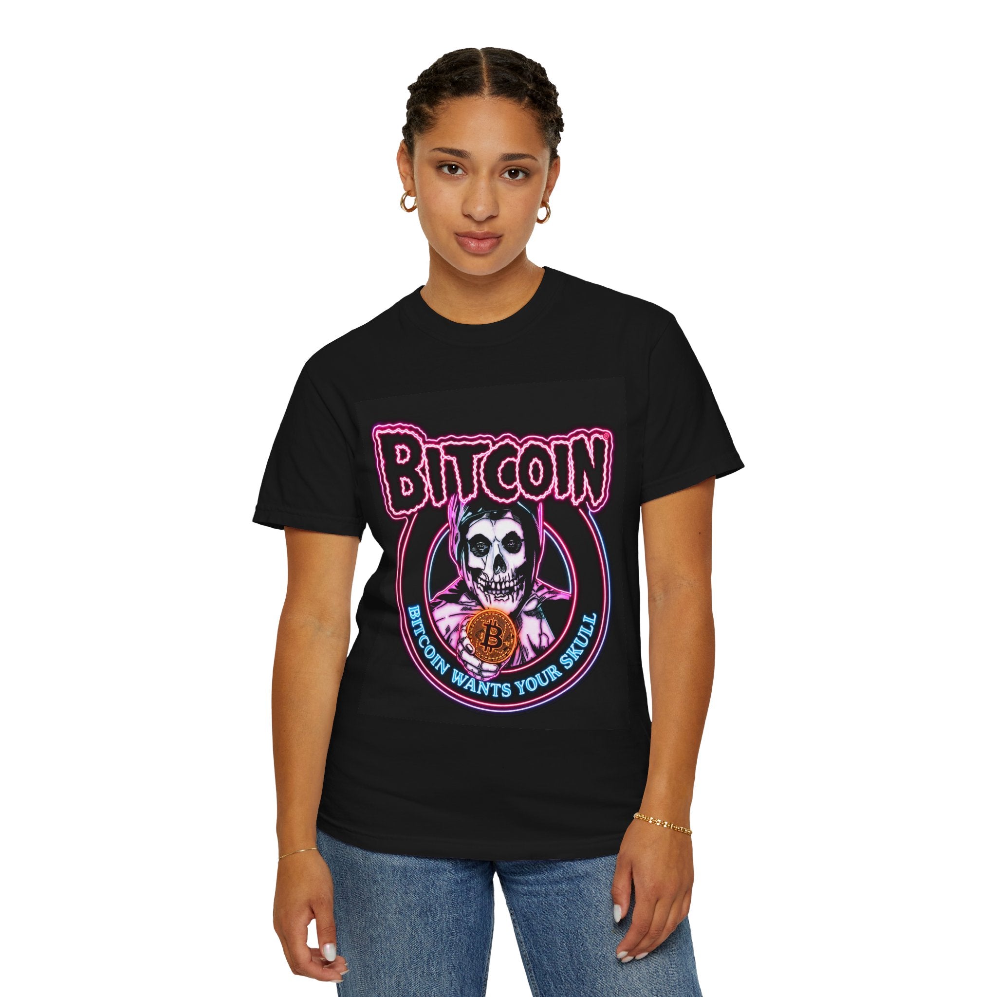 Bitcoin Skull T-Shirt — "Bitcoin Wants Your Skull" Crypto Gothic Tee