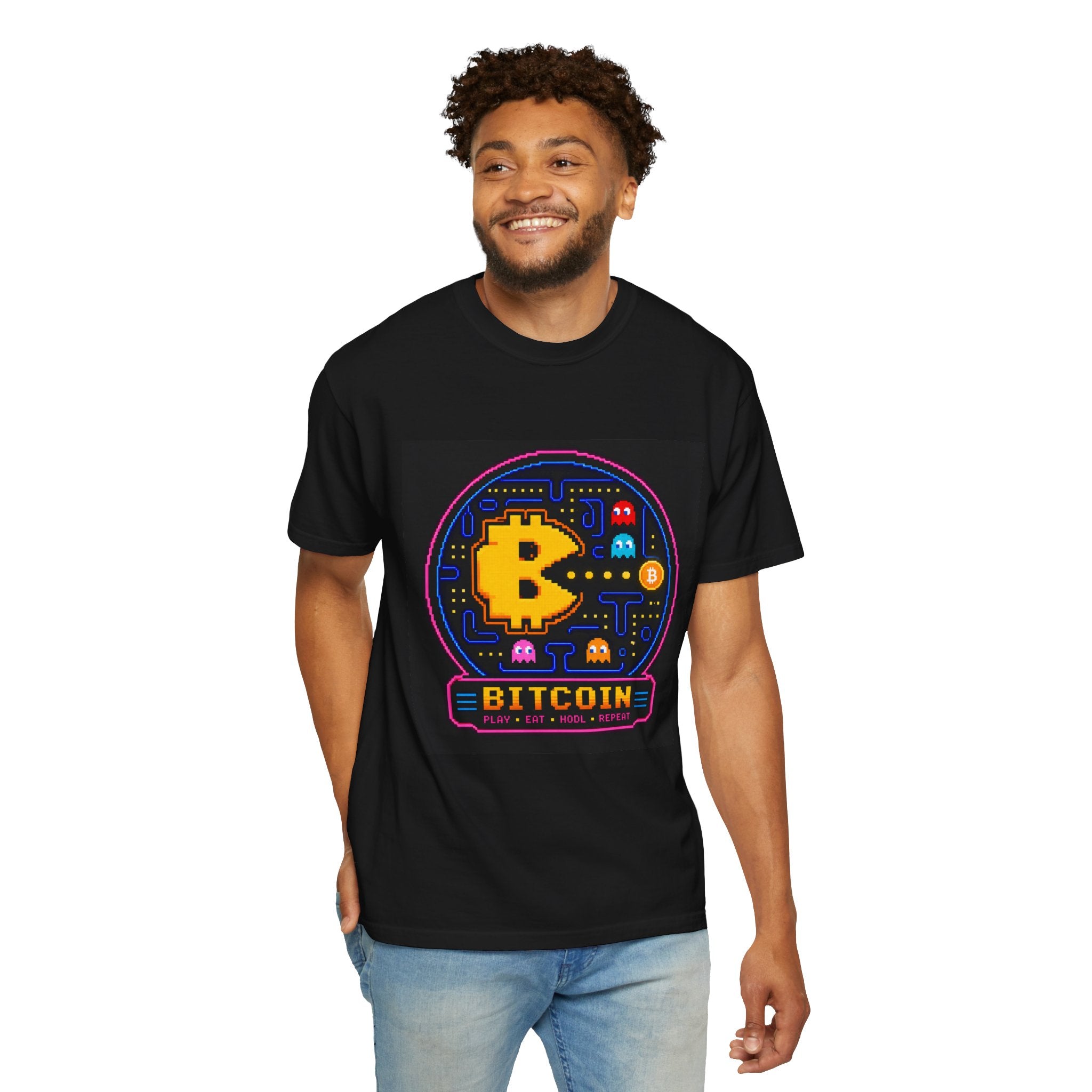 Bitcoin Arcade T-Shirt — Retro Pixel Gaming Crypto Tee