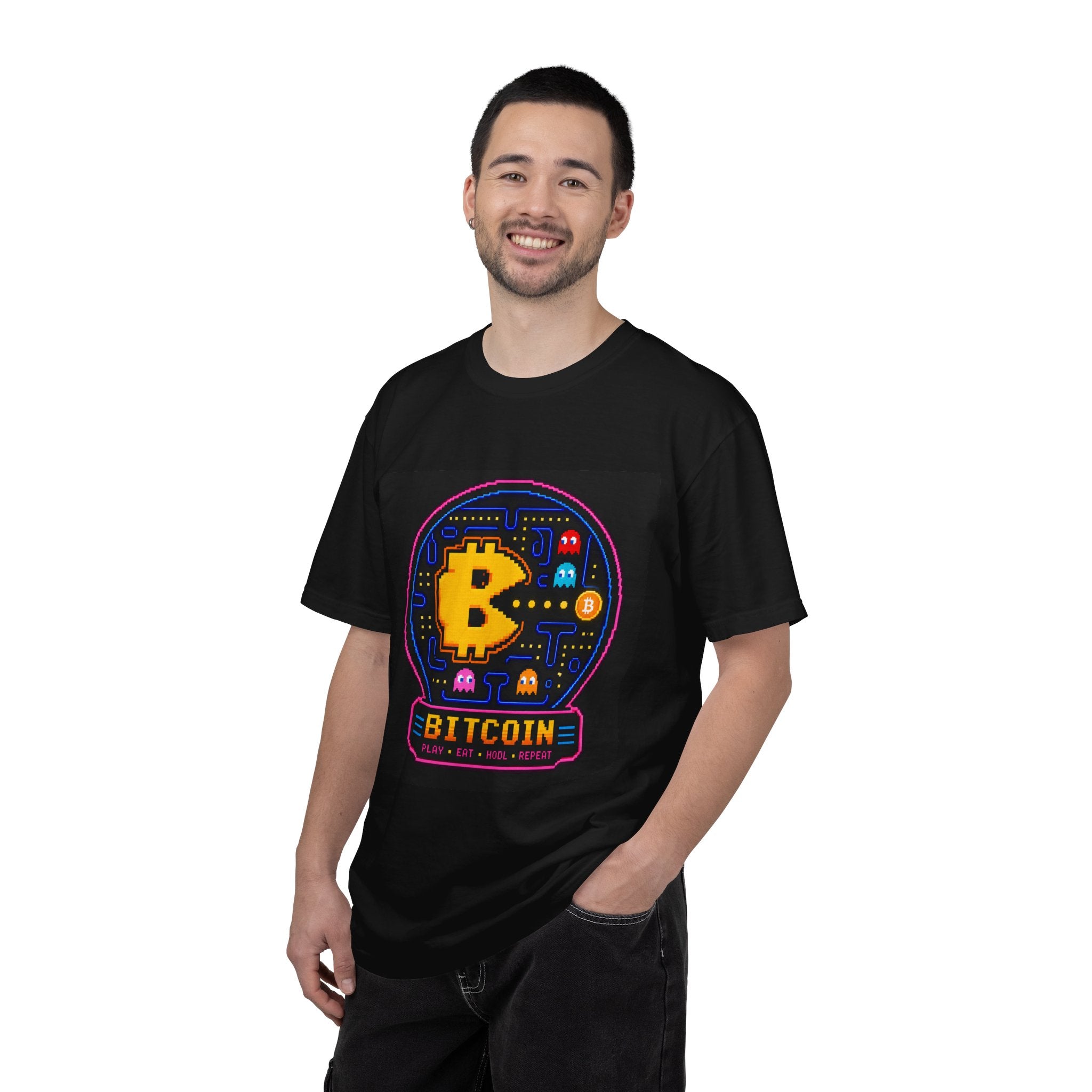Bitcoin Arcade T-Shirt — Retro Pixel Gaming Crypto Tee