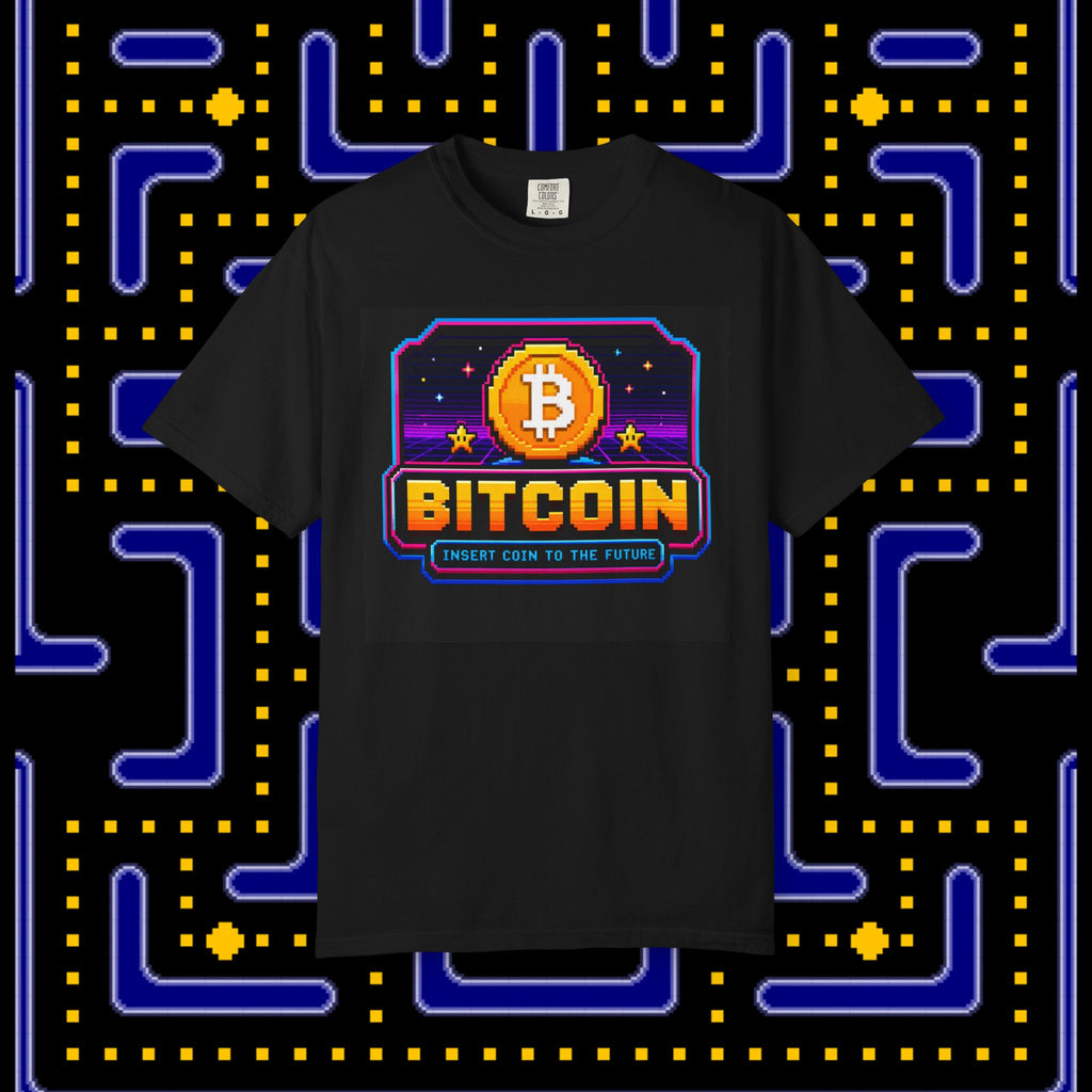 Bitcoin Retro Arcade T-Shirt — 'Bitcoin: Insert Coin to the Future' Tee