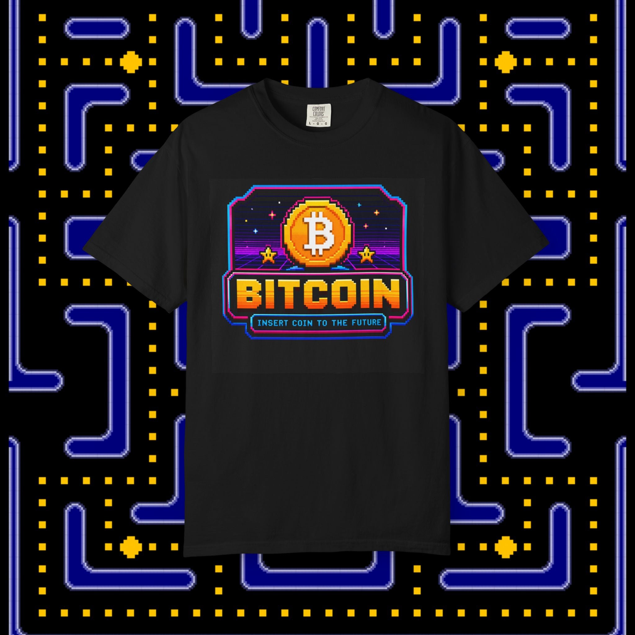 Bitcoin Retro Arcade T-Shirt — 'Bitcoin: Insert Coin to the Future' Tee