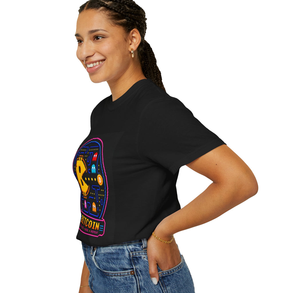 Bitcoin Arcade T-Shirt — Retro Pixel Gaming Crypto Tee