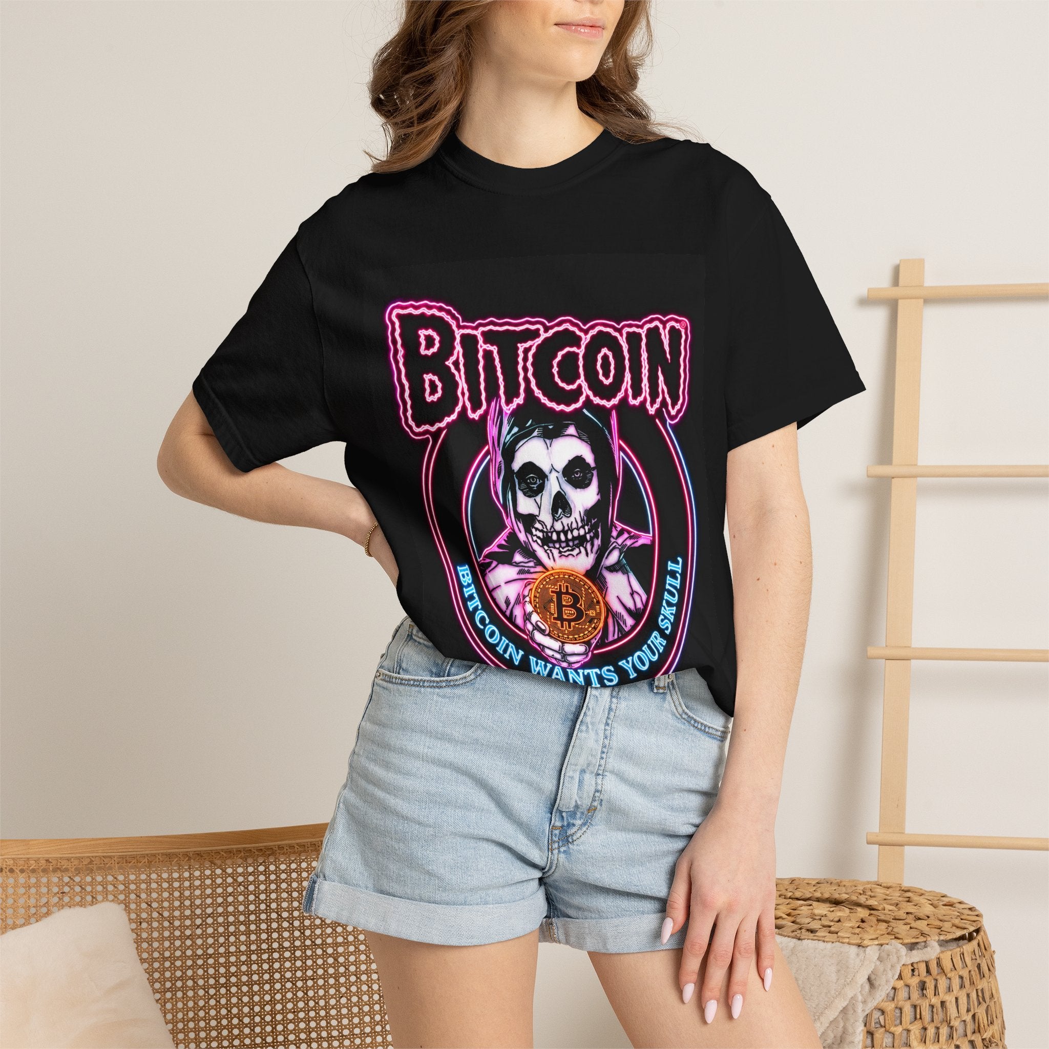 Bitcoin Skull T-Shirt — "Bitcoin Wants Your Skull" Crypto Gothic Tee