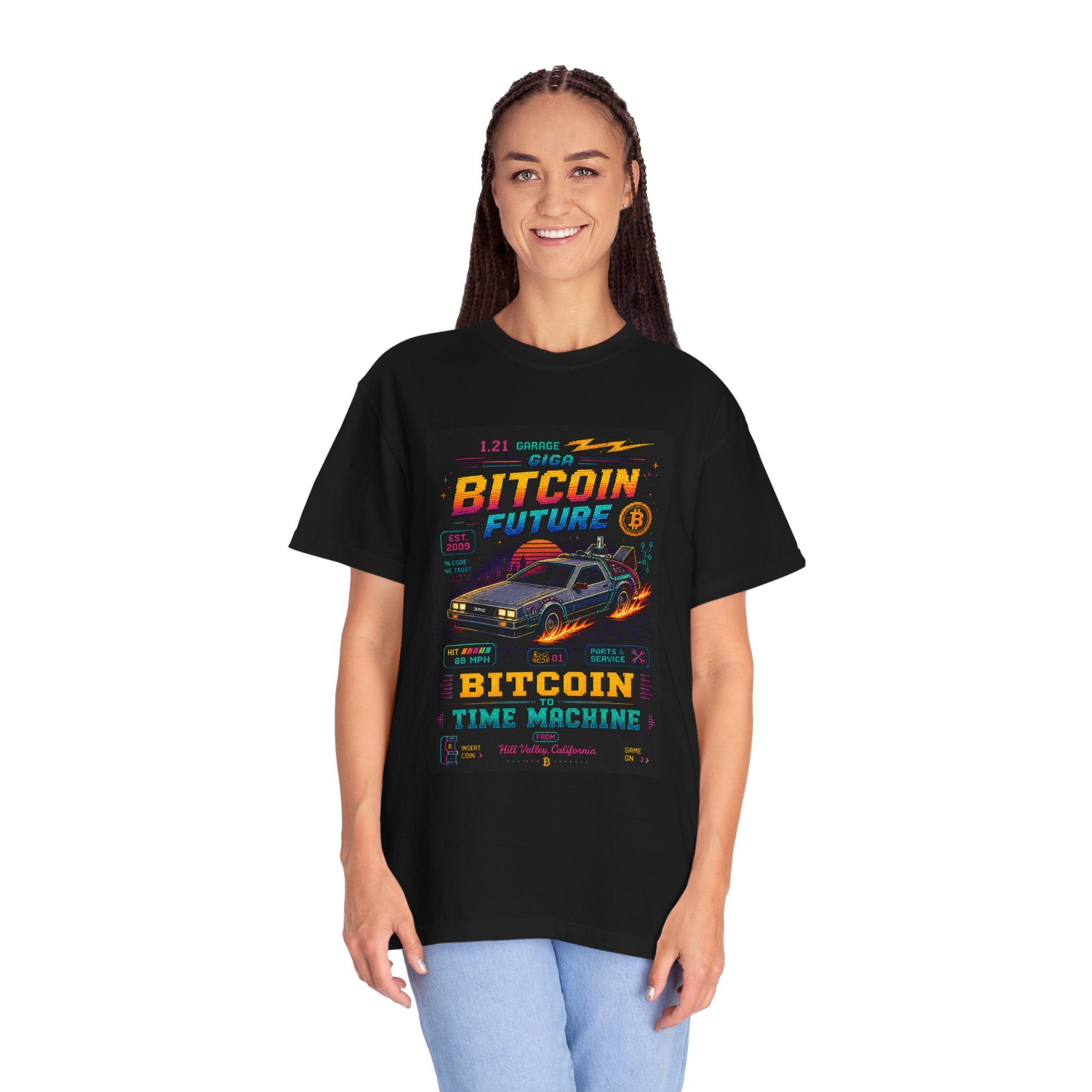 Bitcoin Time Machine T-Shirt — Retro Future Crypto Graphic Tee