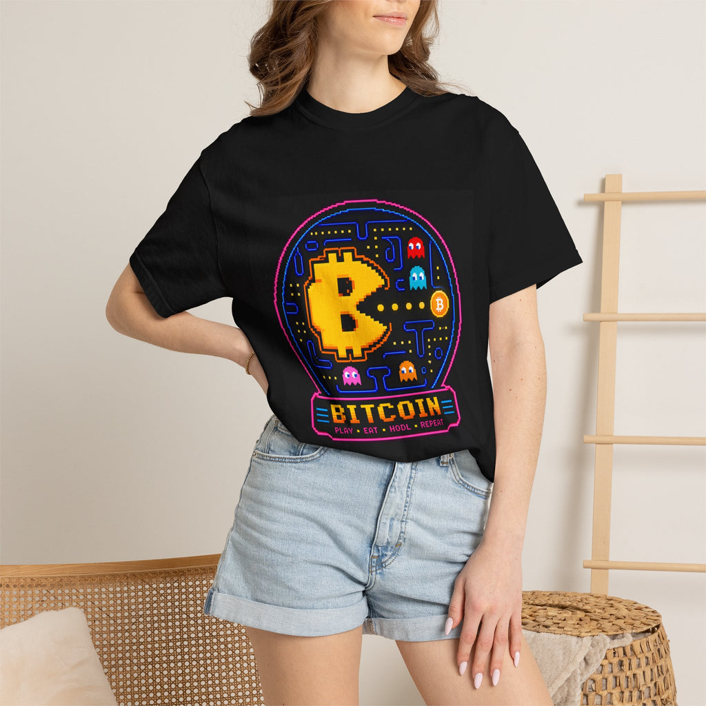 Bitcoin Arcade T-Shirt — Retro Pixel Gaming Crypto Tee