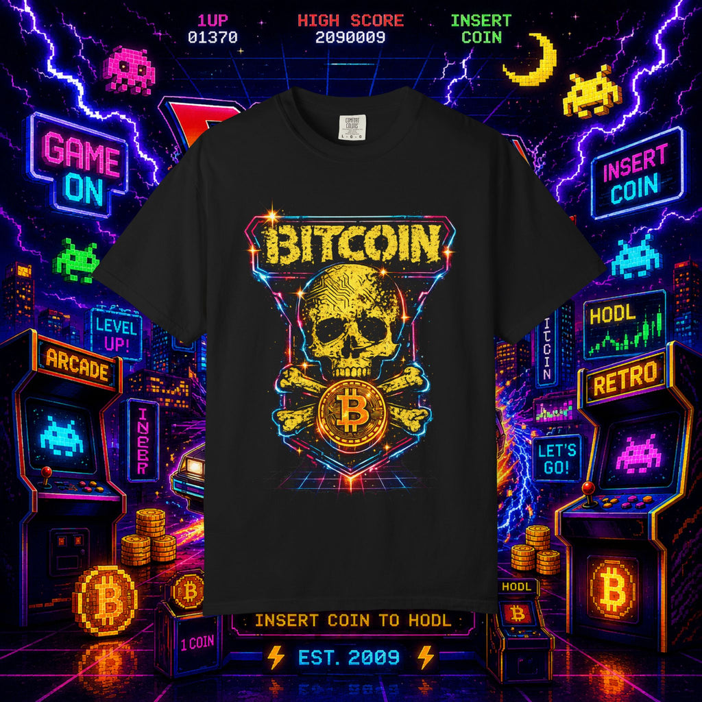 Bitcoin Skull Tee — Retro Crypto Graphic T-Shirt