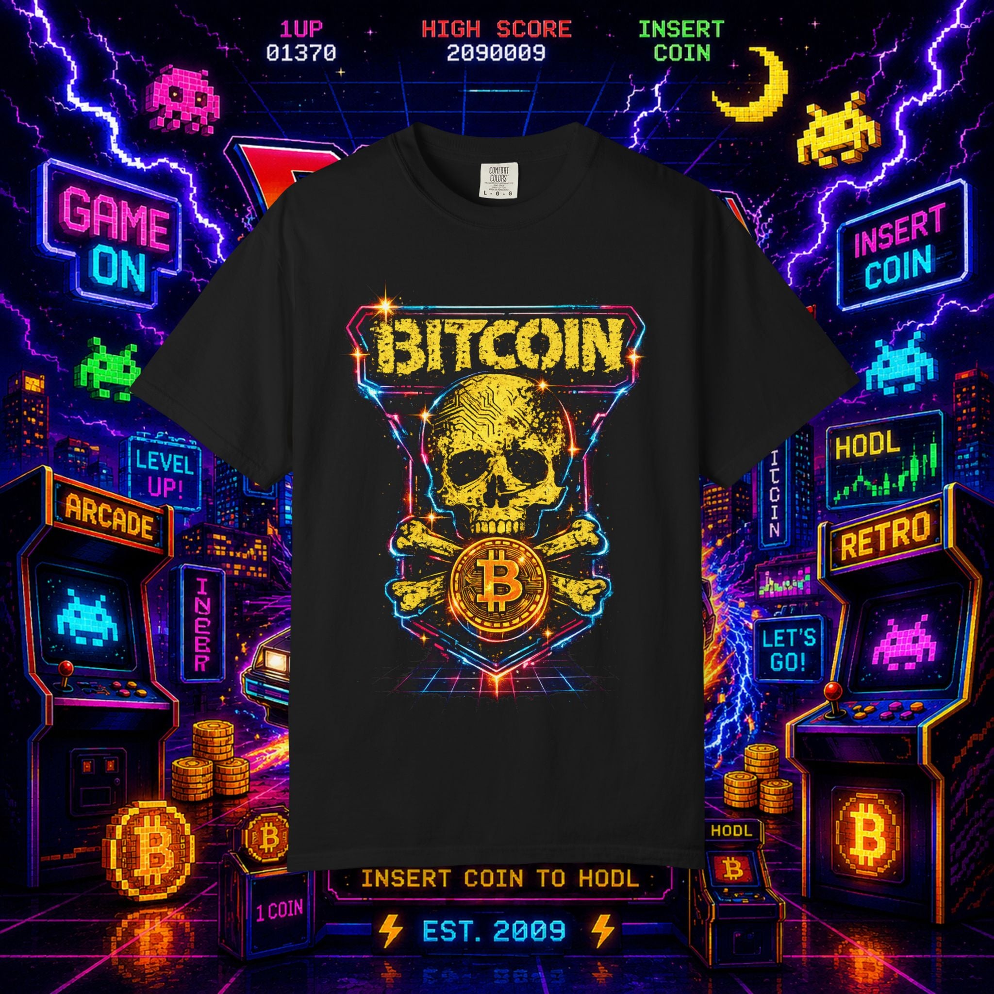 Bitcoin Skull Tee — Retro Crypto Graphic T-Shirt