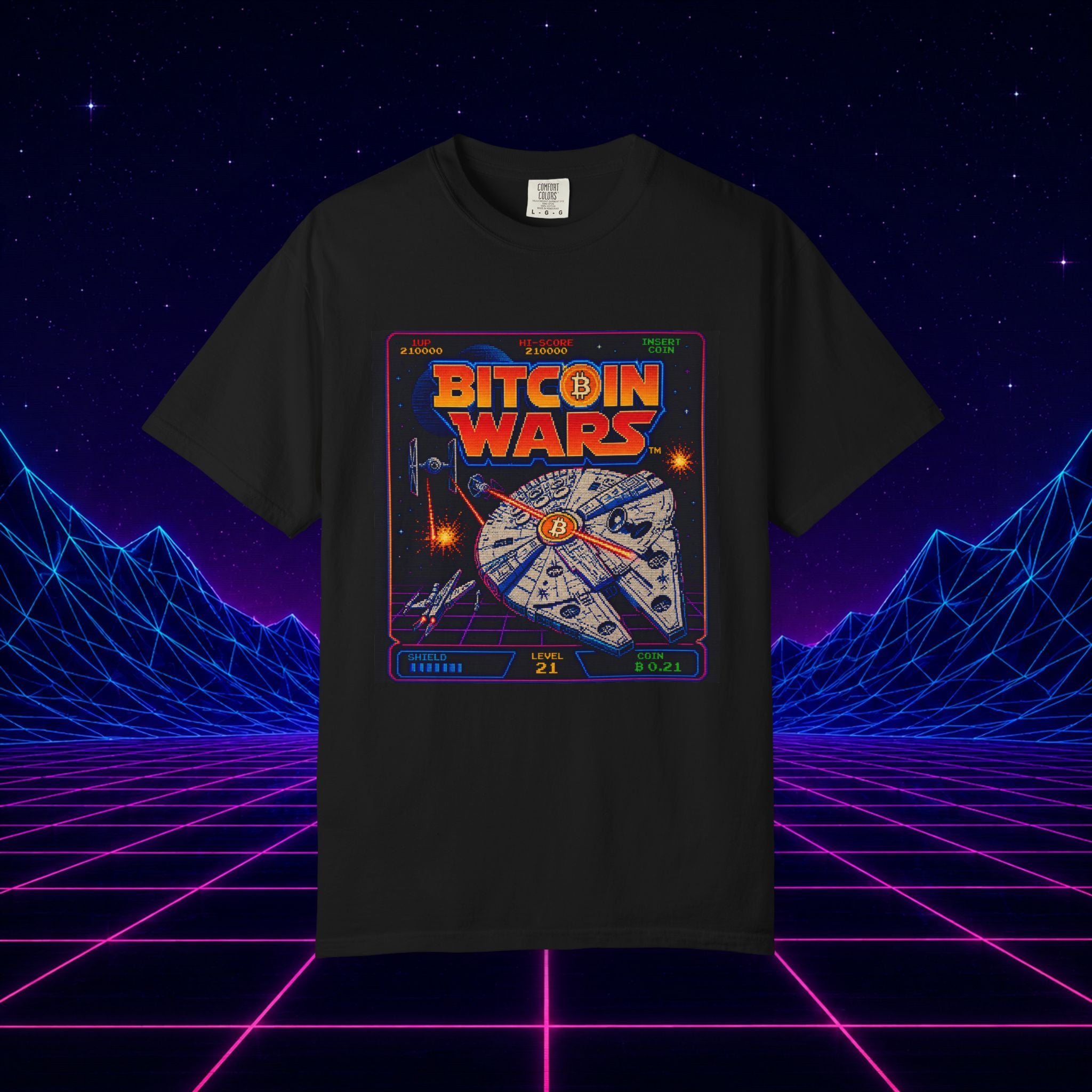 Bitcoin Wars Graphic T-Shirt — Retro Space Battle Crypto Tee