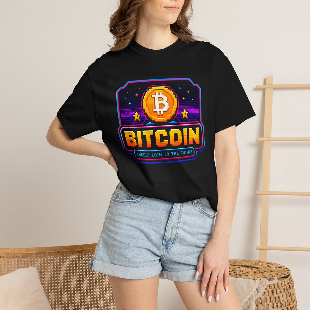 Bitcoin Retro Arcade T-Shirt — 'Bitcoin: Insert Coin to the Future' Tee